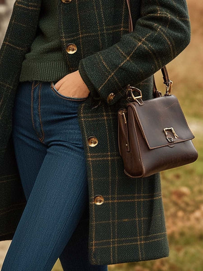 Long plaid coat with tailored silhouette for women | Maribel