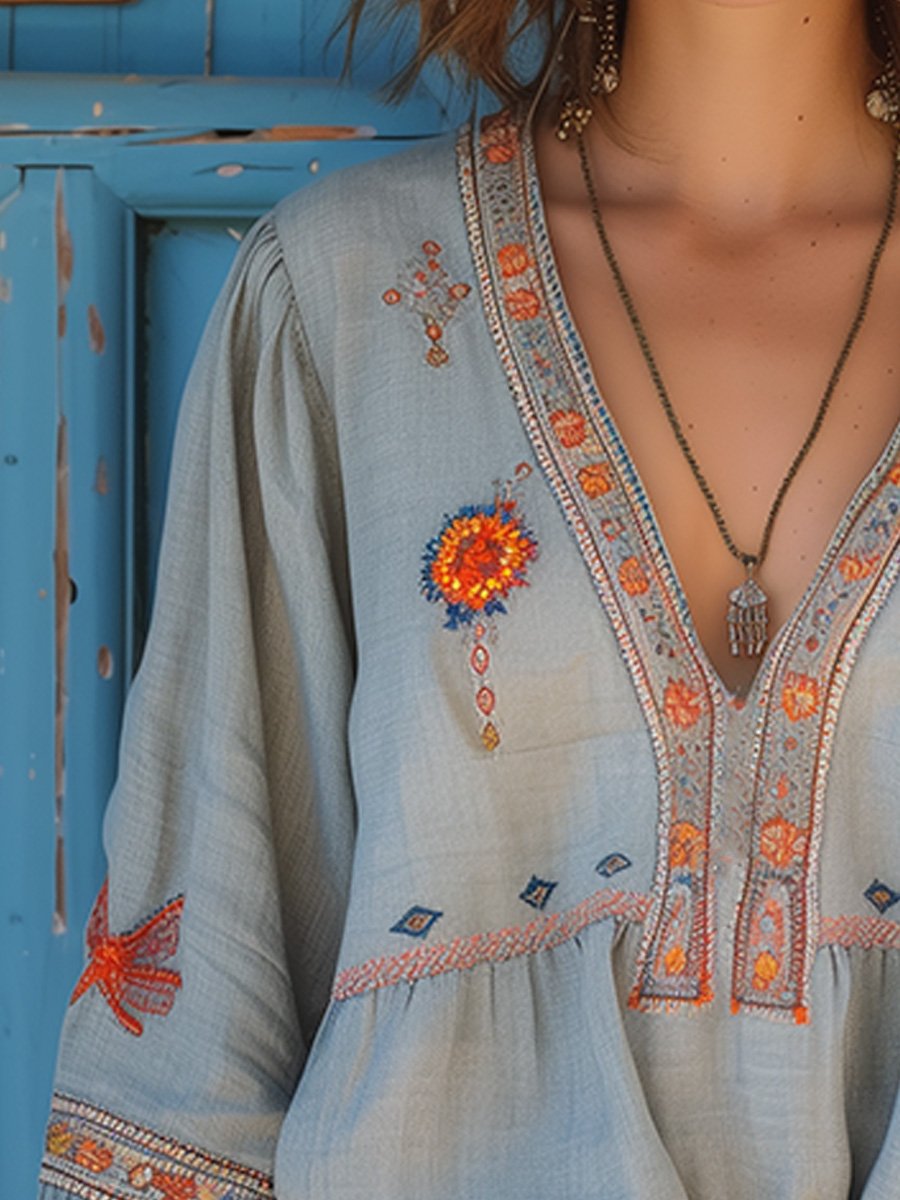 Bohemian embroidered blouse with airy summer fit for women | Alora