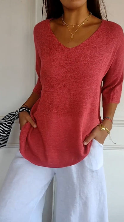 Casual V-neck relaxed everyday top for women | Lauren