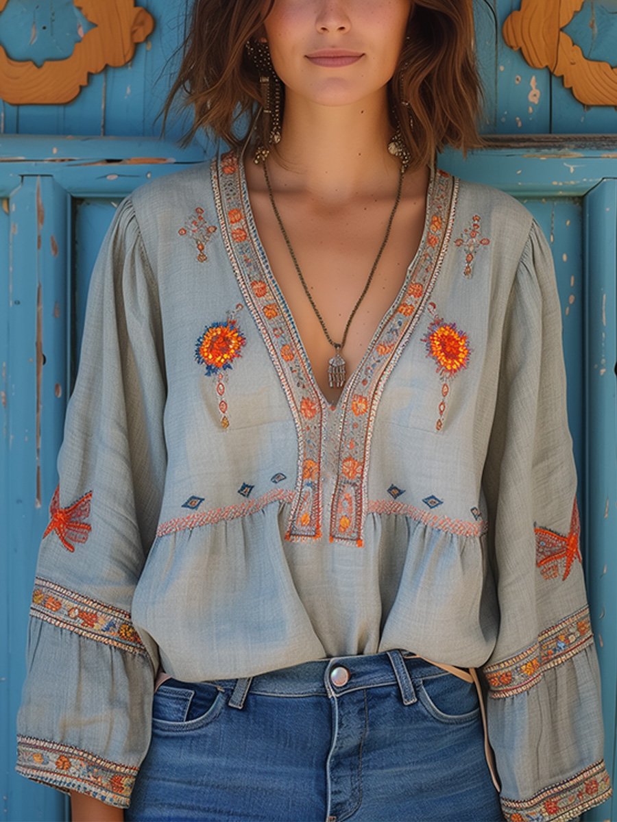 Bohemian embroidered blouse with airy summer fit for women | Alora