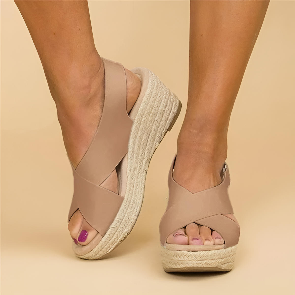 Comfort wedge espadrille sandals with cross straps for women | Elara