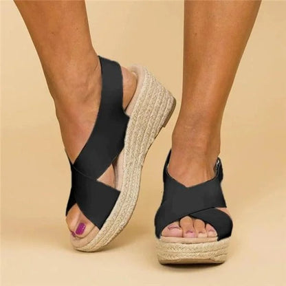Comfort wedge espadrille sandals with cross straps for women | Elara