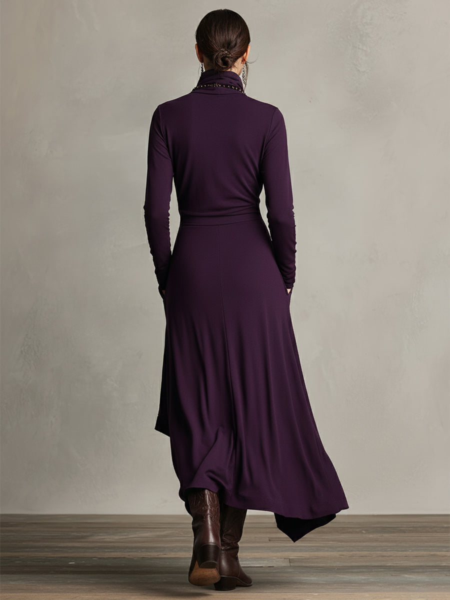 Bohemian draped turtleneck maxi dress for women | Elowen