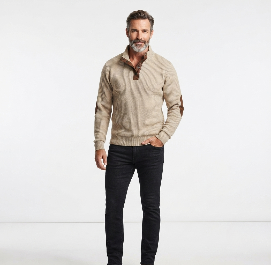 Orvyn | Men's Ribbed Knit Quarter Button Sweater