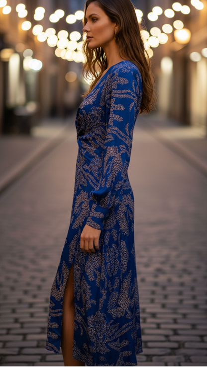 Elegant premium V-neck flowing midi dress for women | Lara