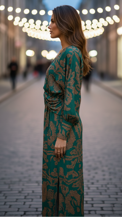 Elegant premium V-neck flowing midi dress for women | Lara
