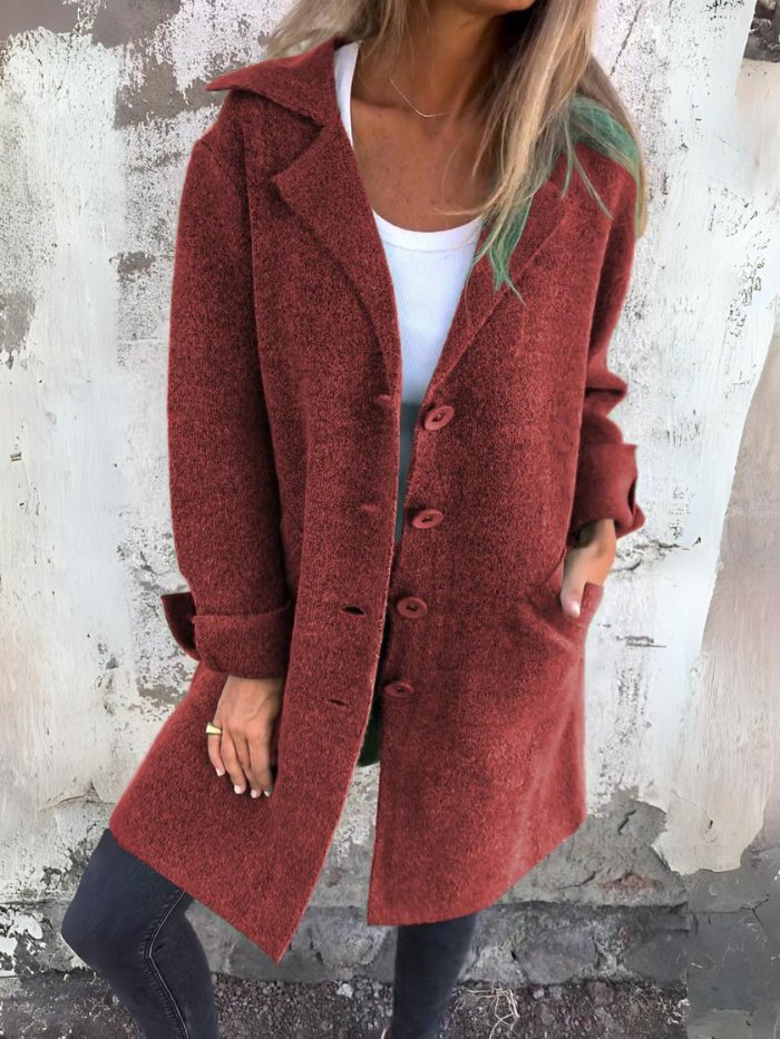 Classic lapel collar button-front coat for women | Tessa