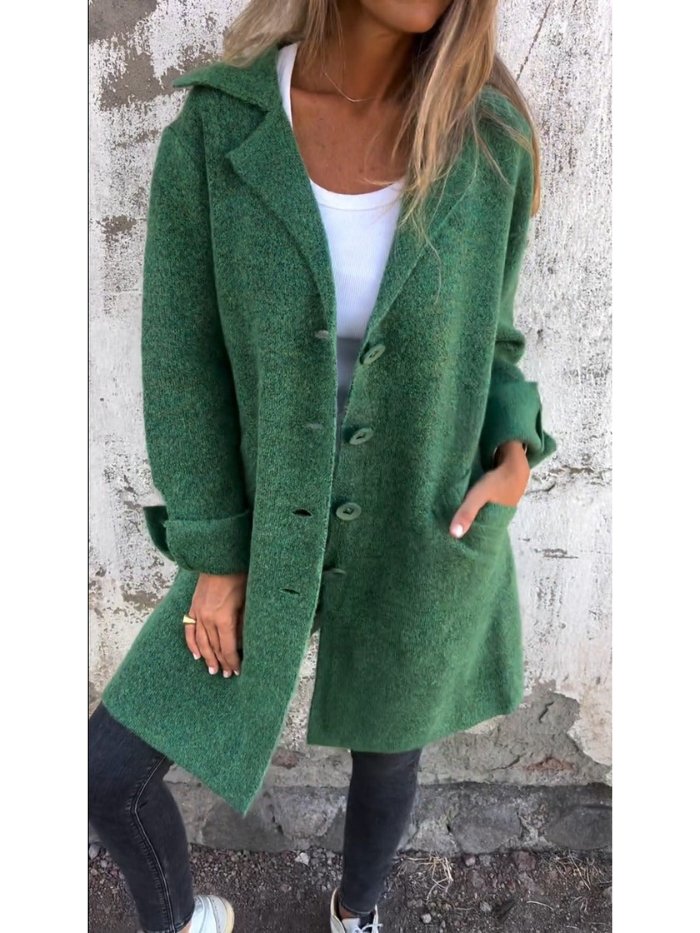 Classic lapel collar button-front coat for women | Tessa