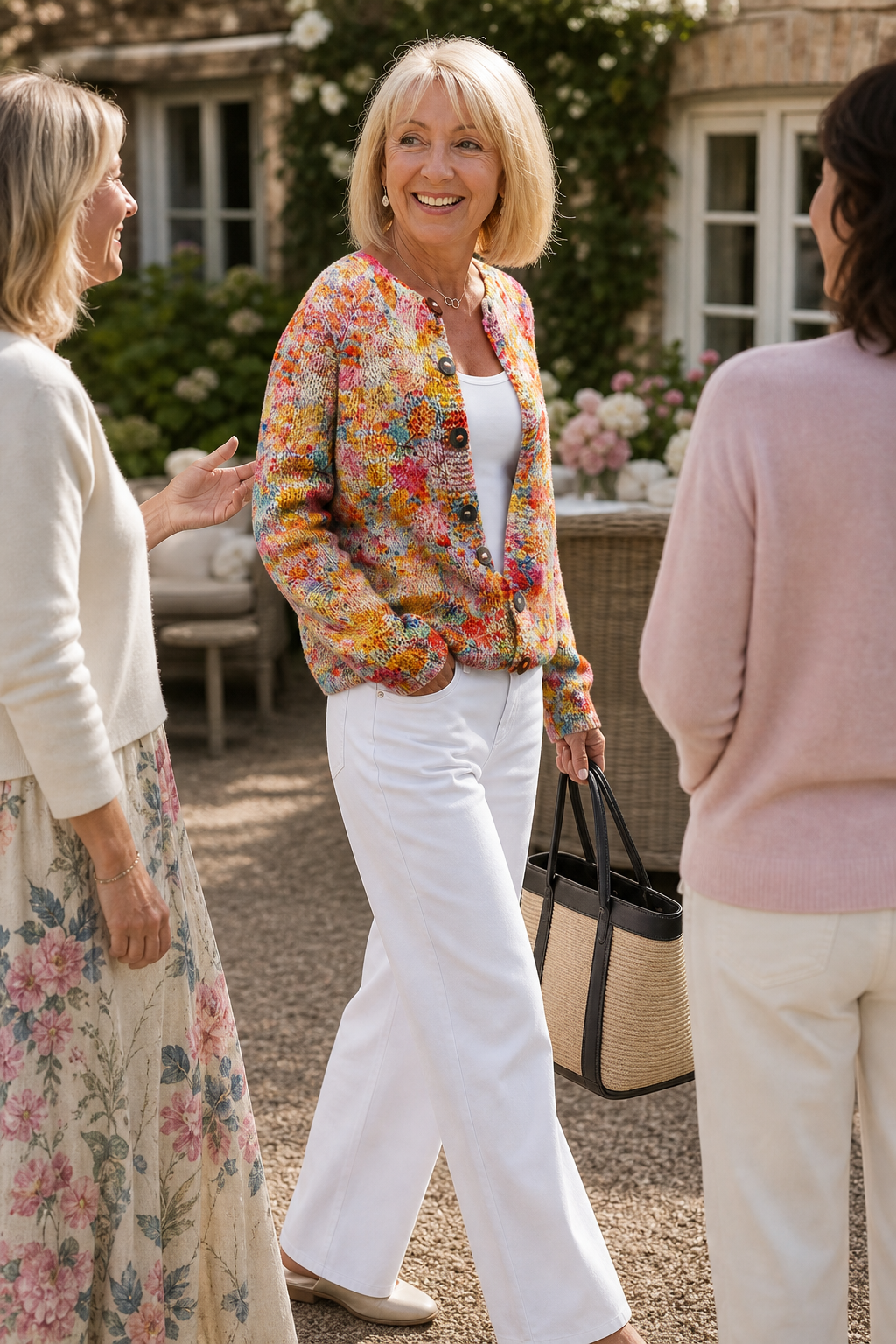 Solvane | Women's Floral Print Knit Cardigan with Buttons