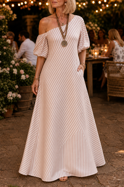 Ornestra | Women's One-Shoulder Puff Sleeve Maxi Dress