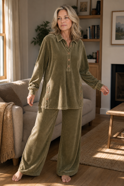 Velvessa | Women's Velvet-Look Two-Piece Lounge Set