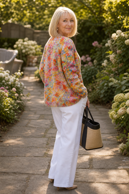 Solvane | Women's Floral Print Knit Cardigan with Buttons