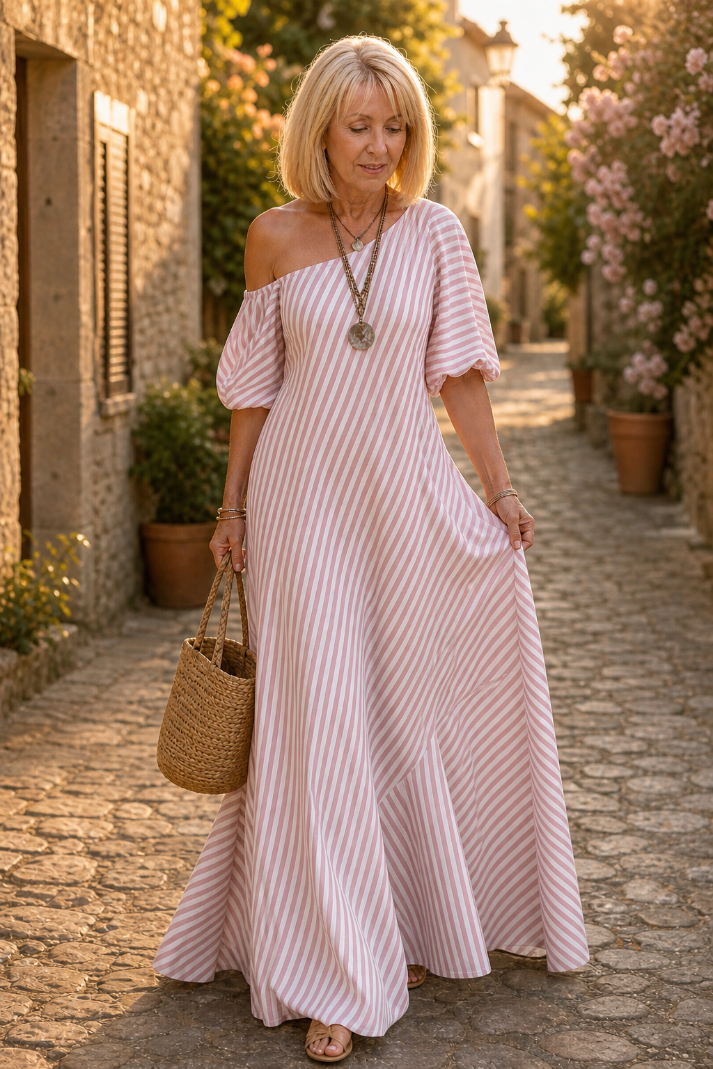 Ornestra | Women's One-Shoulder Puff Sleeve Maxi Dress