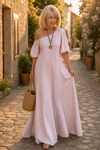 Ornestra | Women's One-Shoulder Puff Sleeve Maxi Dress