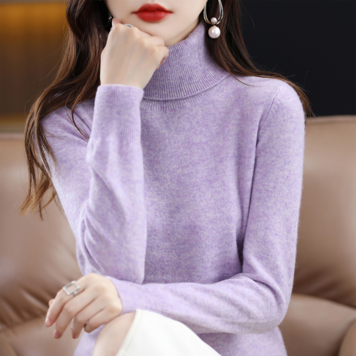 Soft knit turtleneck sweater for women with classic fit | Elara