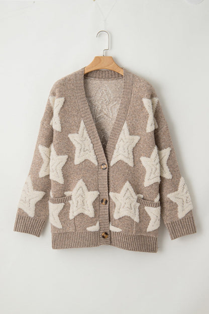 Mariselle | Women's Star Pattern Button Front Long Sleeve Cardigan