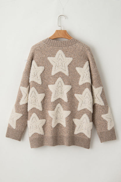 Mariselle | Women's Star Pattern Button Front Long Sleeve Cardigan