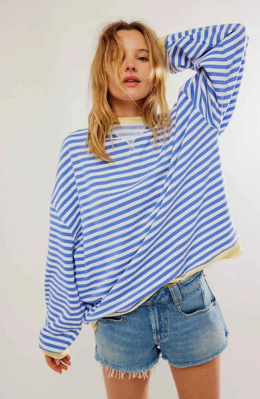 Marielle | Women's Striped Loose Fit Round Neck Pullover