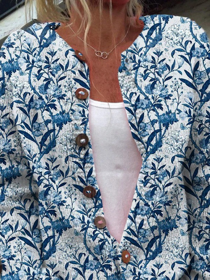 Sylvera | Women's Botanical Print Button Front Cardigan