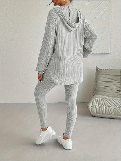 Ribbed knit lounge set with oversized hooded top | Lyra