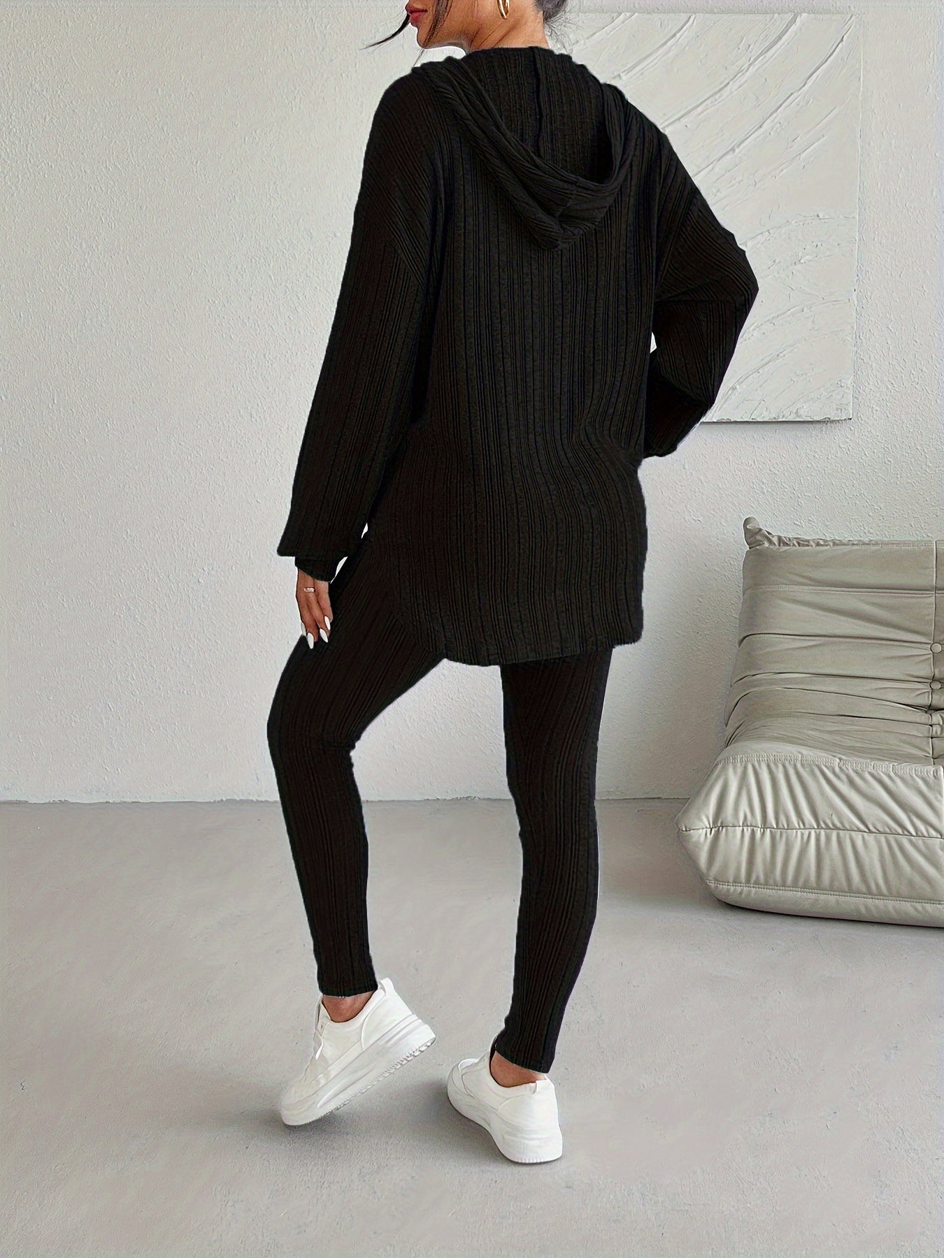Ribbed knit lounge set with oversized hooded top | Lyra