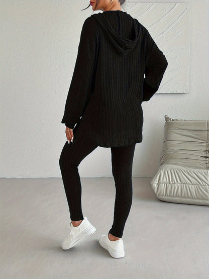 Ribbed knit lounge set with oversized hooded top | Lyra