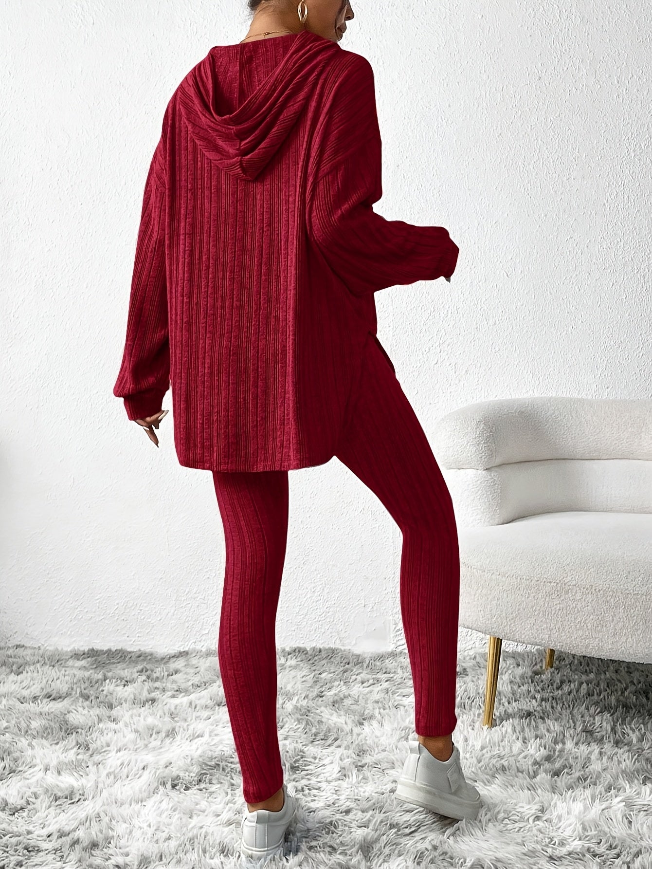 Ribbed knit lounge set with oversized hooded top | Lyra
