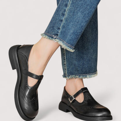 Elegant leather mary jane everyday flats for women | Louisa