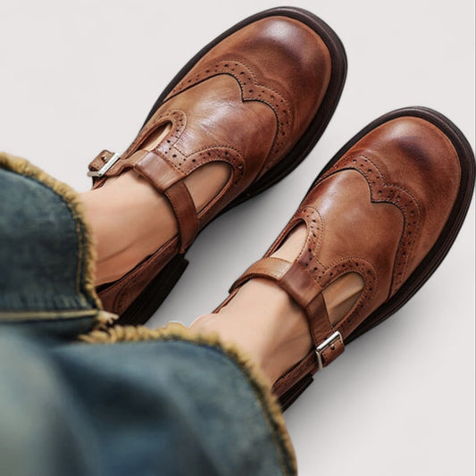 Elegant leather mary jane everyday flats for women | Louisa