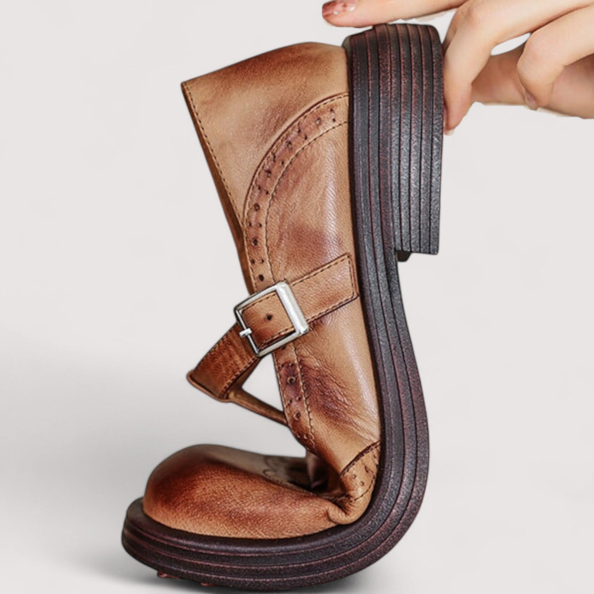 Elegant leather mary jane everyday flats for women | Louisa