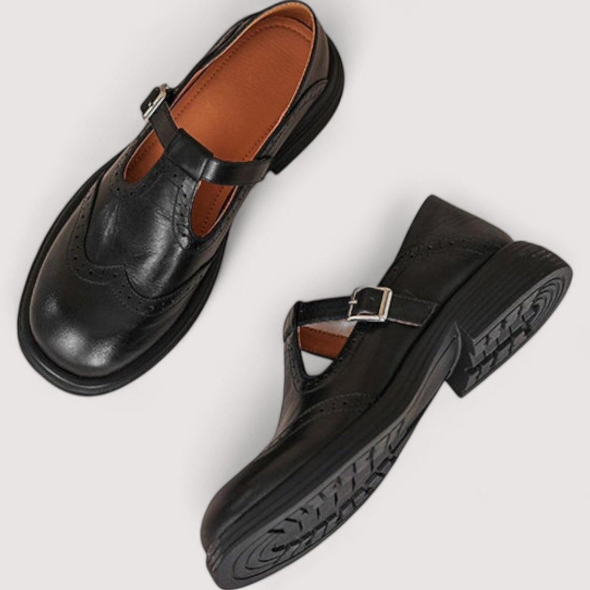 Elegant leather mary jane everyday flats for women | Louisa