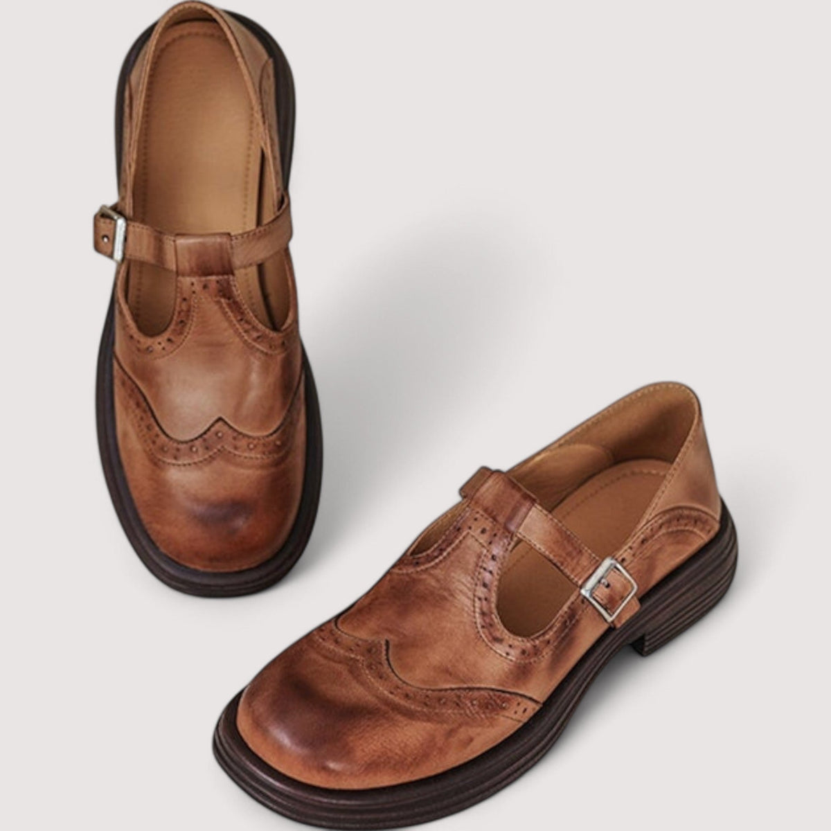 Elegant leather mary jane everyday flats for women | Louisa