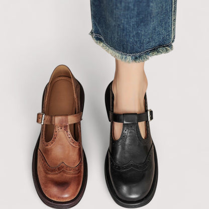Elegant leather mary jane everyday flats for women | Louisa