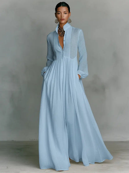 Noemi | Women's Long Sleeve Button Front Maxi Dress