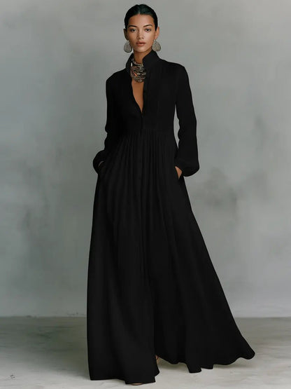 Noemi | Women's Long Sleeve Button Front Maxi Dress