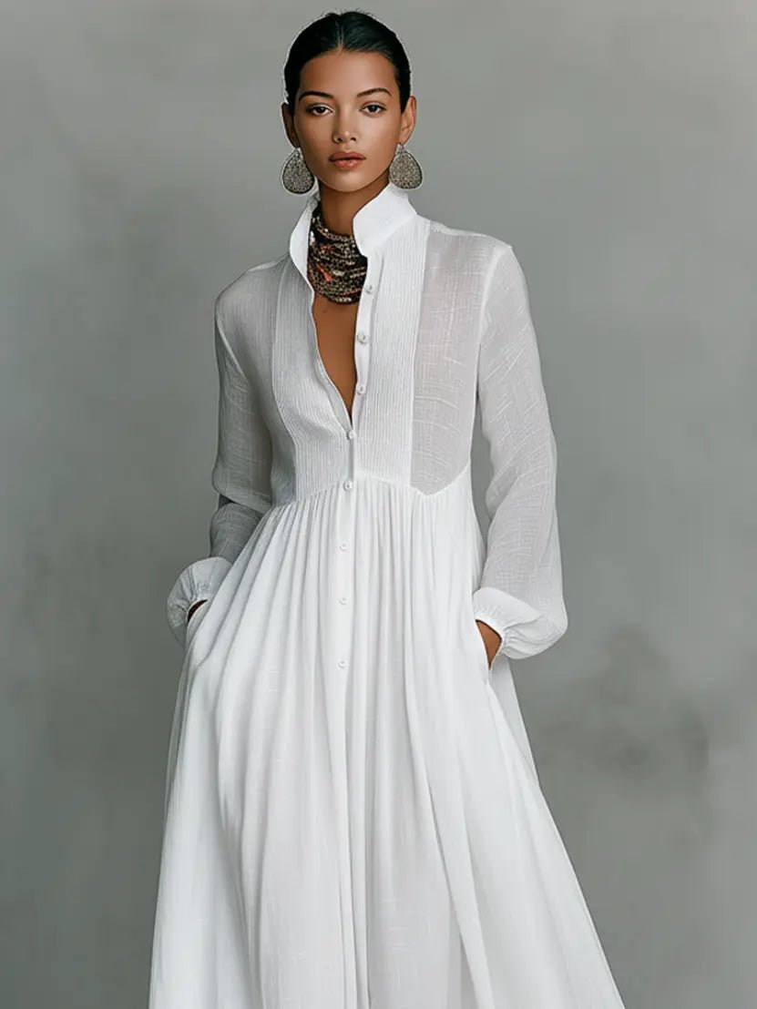 Noemi | Women's Long Sleeve Button Front Maxi Dress