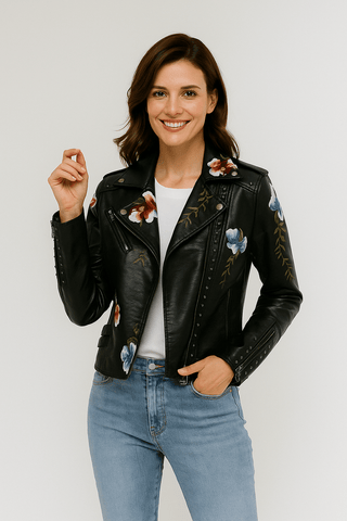 Line Floral Vegane Lederjacke