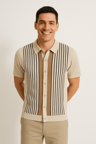 Nathan Strickpoloshirt Kurzarm mit Streifen