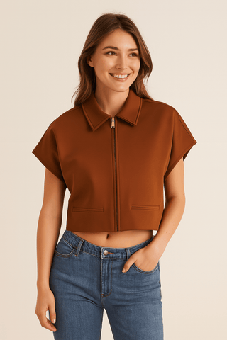 Shirley Kurzarm Zip-Jacke Schwarz mit Kragen