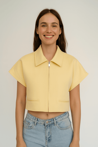 Shirley Kurzarm Zip-Jacke Schwarz mit Kragen