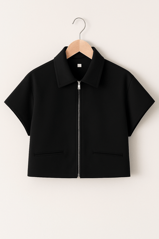 Shirley Kurzarm Zip-Jacke Schwarz mit Kragen