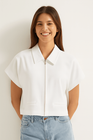 Shirley Kurzarm Zip-Jacke Schwarz mit Kragen