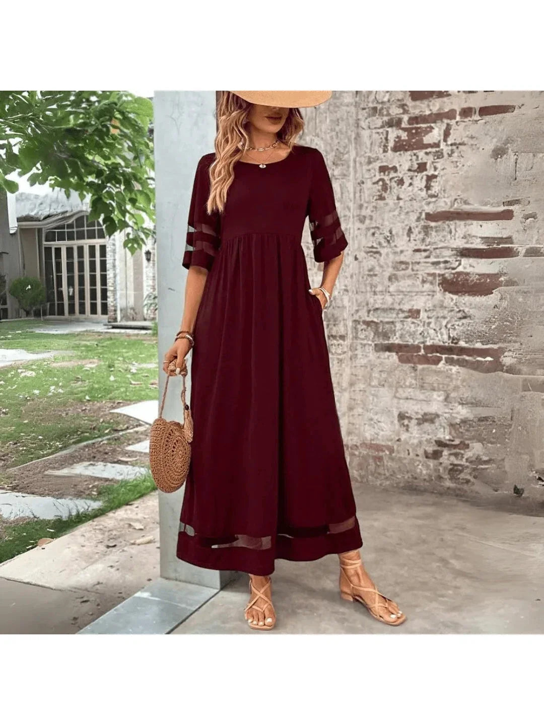 Empire waist flowy tummy coverage midi dress for women | Nadia