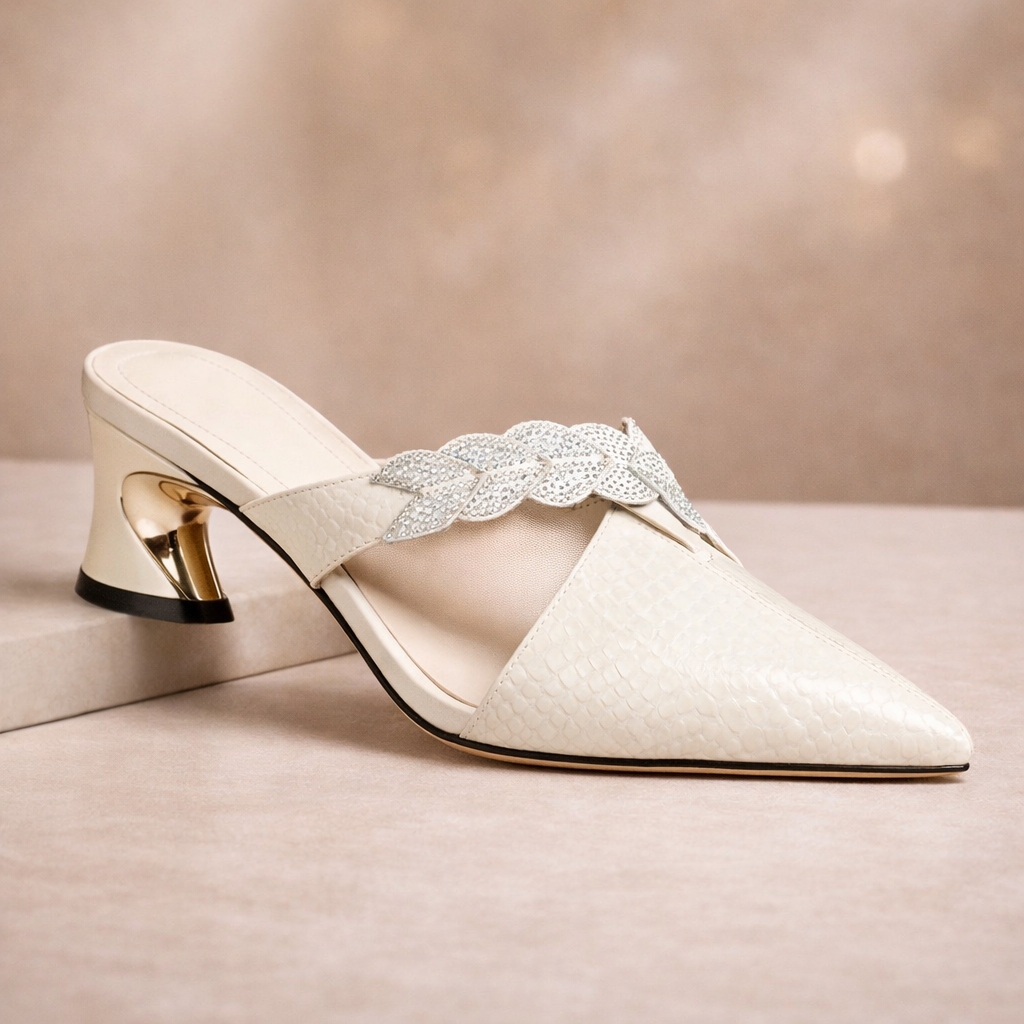 Isabel | Women's Crystal Braid Pointed Toe High Heel Mules