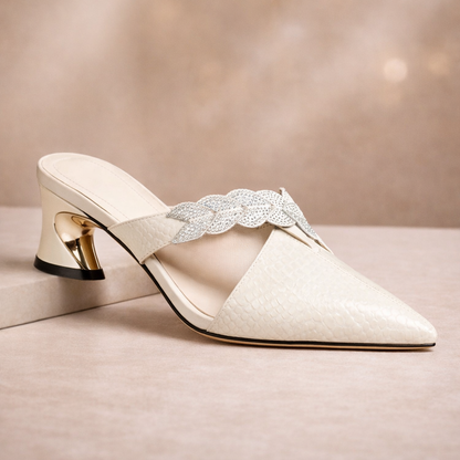 Isabel | Women's Crystal Braid Pointed Toe High Heel Mules