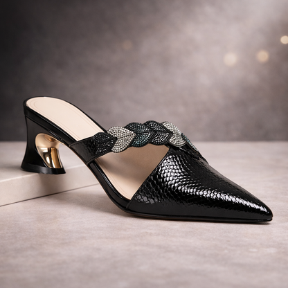 Isabel | Women's Crystal Braid Pointed Toe High Heel Mules