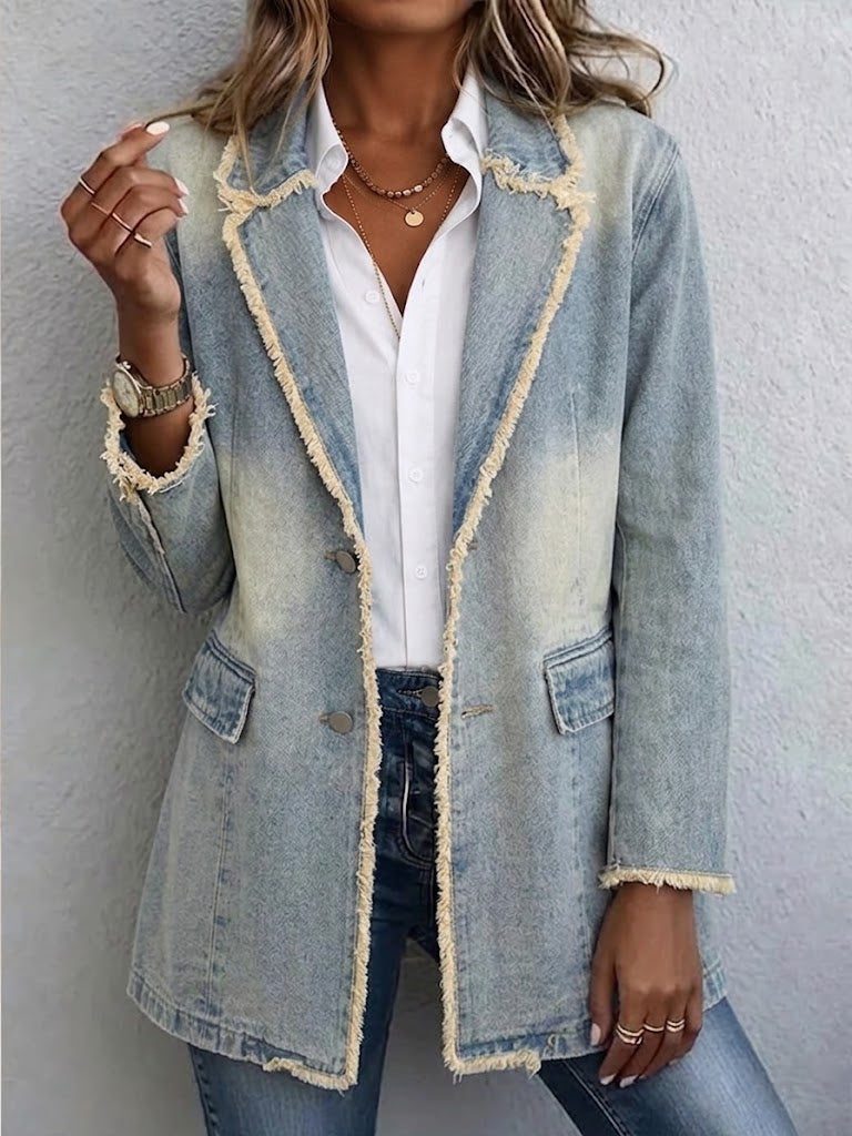 Evanthe | Women's Oversized Denim Frayed Edge Blazer