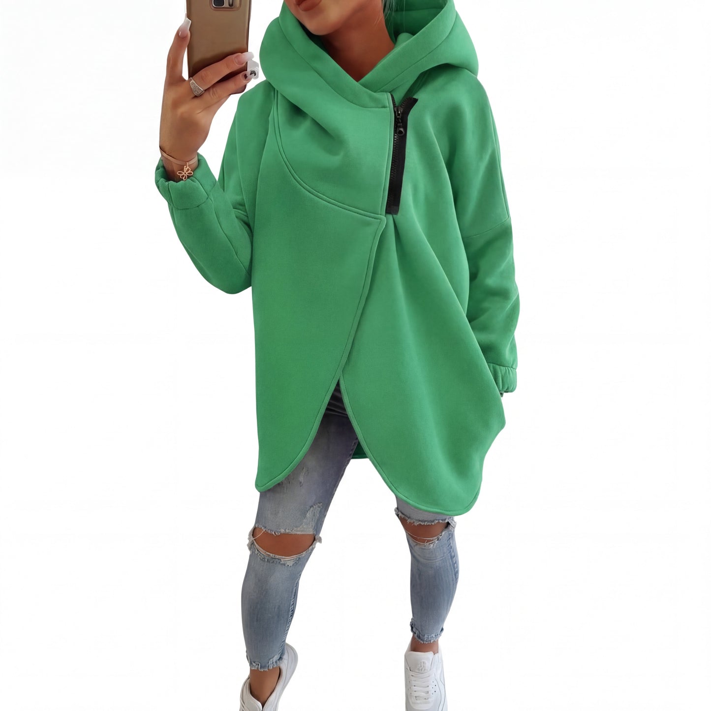 Plus-size relaxed half-zip pullover hoodie for women | Vania