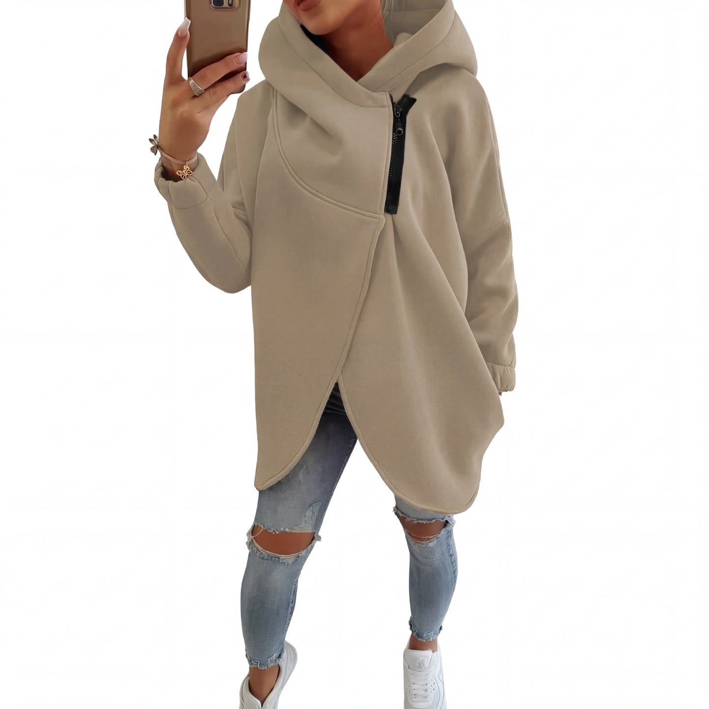Plus-size relaxed half-zip pullover hoodie for women | Vania