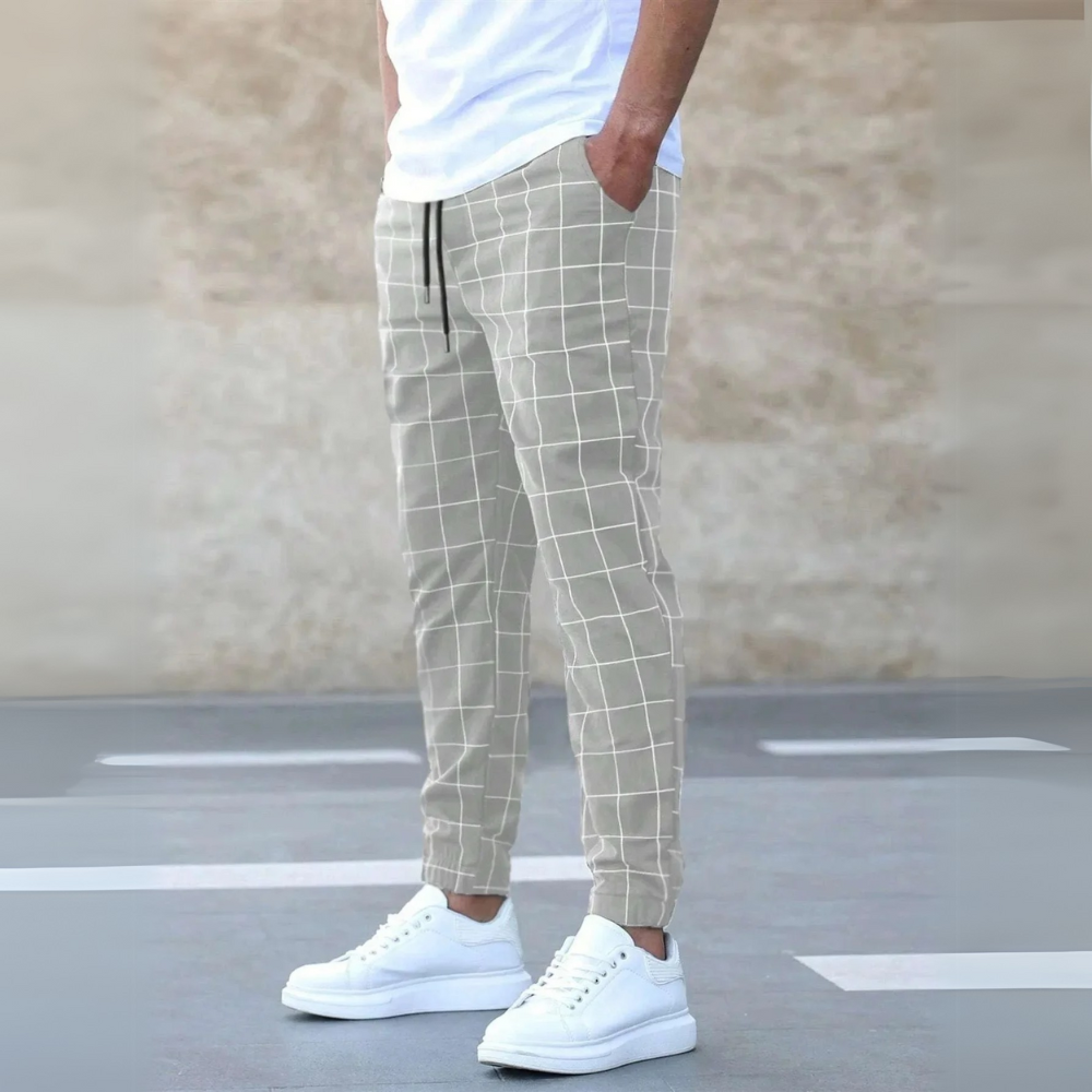 Checkered tapered joggers with elastic waistband | Kellan
